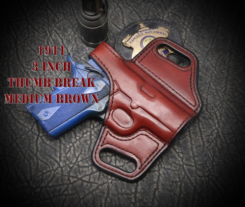 1911 3 inch with Crimson Trace Lightguard Thumb Break Slide Leather Holster