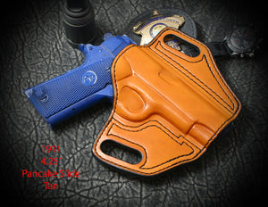 1911 5" 5 inch Operator with rail Pancake Slide Leather Holster