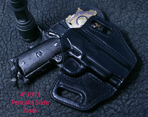1911 4" 4 inch with light no rail Pancake Slide Leather Holster