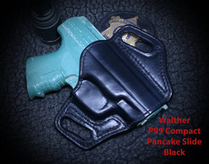 Walther P99 Compact. Pancake Slide Leather Holster.