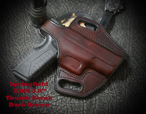 Springfield Armory XDS-9 4 inch with Crimson Trace laser. Pancake Slide Leather Holster.