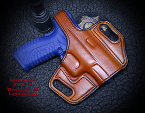 Springfield XDS with Viridian R5 Laser Thumb Break Slide Leather Holster