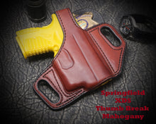 Springfield Armory XDS-9 4 inch with Crimson Trace laser. Pancake Slide Leather Holster.