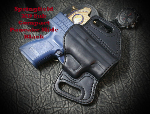 Springfield Armory XD 9mm 40S&W Sub Compact. Pancake Slide Leather Holster.